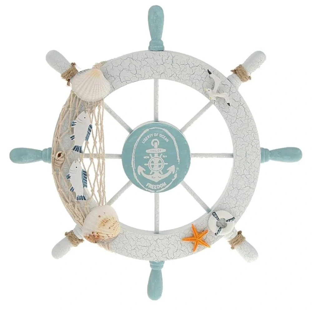 Nautical Ship Wheel Decor with Shells 11 inches